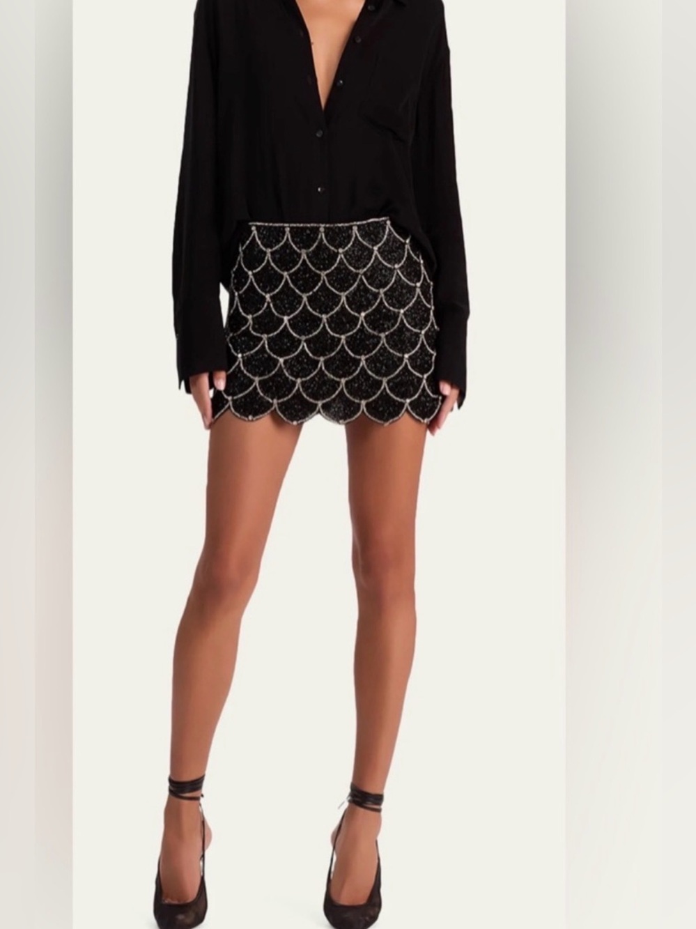 Parker Black Scallop Sequin Mini Skirt